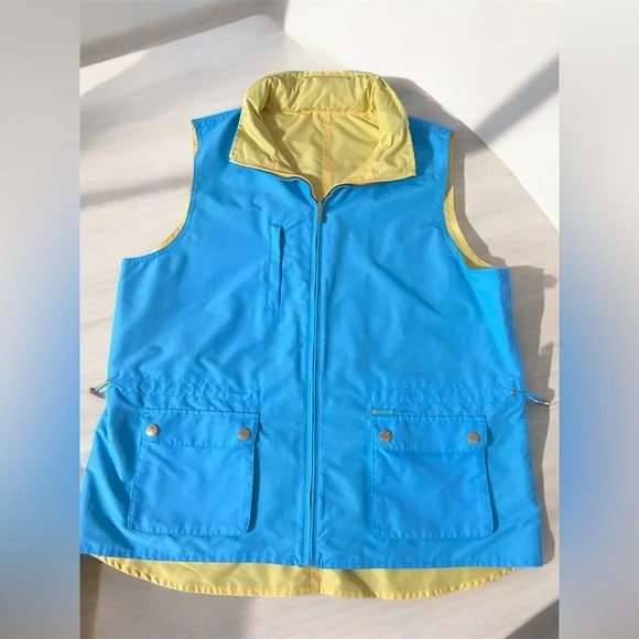 Chaps Womens Sz X-Large Reversible Hooded Neon Golf Rain Vest Nautical Sport - Picture 4 of 7